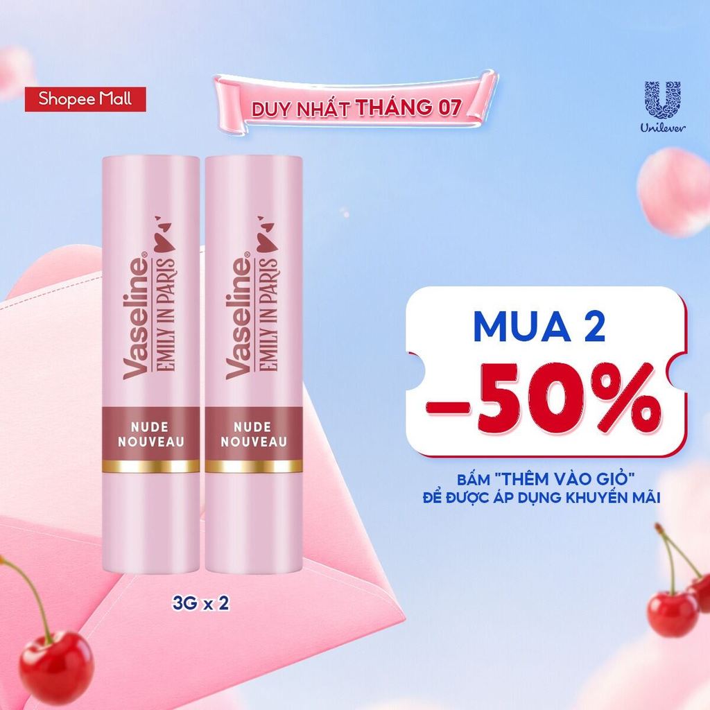 [Mua 2 giảm 50%] Combo 2 Son dưỡng môi Vaseline Emily In Paris Nude Nouveau 3g x 2