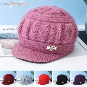 Khung Ảnh Len Mũ Thời Trang Nữ Sang Trọng Dệt Kim Lá Chắn Gió Bảo Vệ Tai Màu Trơn Không Khí Đơn Giản Thu Đông Mũ Ấm VN