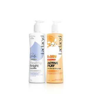 Bộ 1 Sữa tắm Lactacyd Healthy Bright làm đều màu da + 1 Sữa Tắm Gội Trẻ em Lactacyd Baby Active Play 500ml