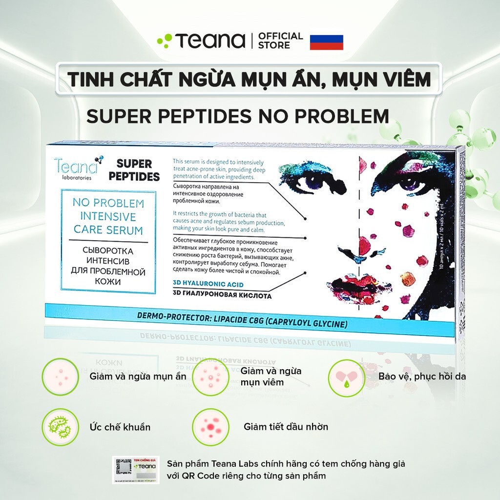 Serum Teana SUPER PEPTIDES giảm đỏ, mụn viêm/mụn ẩn/ phục hồi da nhạy cảm/ dưỡng trắng mờ thâm 10ml/20ml