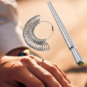 Bộ công cụ đo lường kích thước vòng WEETW, Đồng hồ đo kim loại Vòng nhôm Mandrel Ring Mandrel Công cụ đo lường, Que nhẫn bền cạnh mịn Bộ dụng cụ đo trang sức dành cho nữ Nhẫn nam