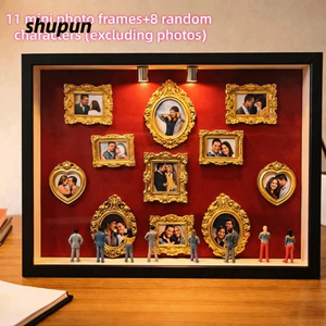 SHUPUN DIY Mini Museum Silhouette Box, 8 Bức Tượng Nhỏ Để Bàn Thu Nhỏ Khung Ảnh Bộ Hiển Thị Bộ Nhớ, Khung Vàng Sáng Tạo Khung Ảnh LED Khung Ảnh Du Lịch Kỷ Niệm