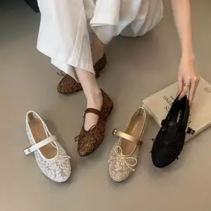 TT 2026 Phong Cách Mới Thêu Mary Jane Giày Nữ Ren Mũi Nơ Thắt Nơ Giày Dây Đeo Bằng