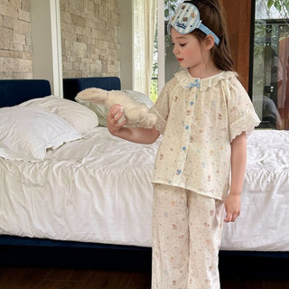 Bộ đồ ngủ bé gái mùa hè - set 2 món cổ bèo hoa nhí dễ thương