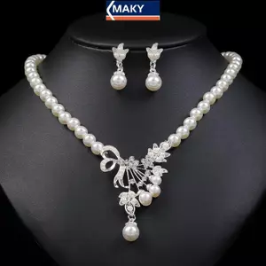 MAKY Hoa Hình Giọt Châu Âu Và Mỹ Ngọc Trai Nelace Bộ Bông Tai Nữ Tính Khí Đầm Nelace Bông Tai VN