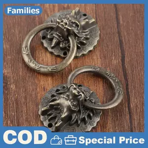 2 Chiếc Cổ Đồng Rồng Đầu Tay Cầm Cũ Phong Cách Trung Hoa Vintage Kéo Nhẫn Cho Tủ Quần Áo Ngăn Kéo Cửa Tủ
