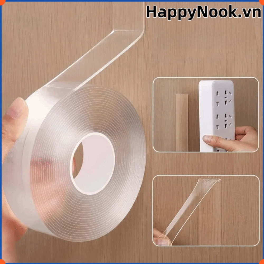 Băng Nano HAPPYNOOK, Băng dính hai mặt chắc chắn chống thấm nước, Băng liền mạch có thể tái sử dụng trong suốt hai mặt