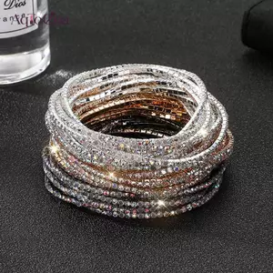 AqToCna 5 Cái / lốc Vòng Tay Pha Lê Co Giãn 2 Mm Quyến Rũ Màu Vàng Pha Lê Kim Loại Lắc Tay Vòng Tay Trang Sức DIY Quà Tặng AqToCna
