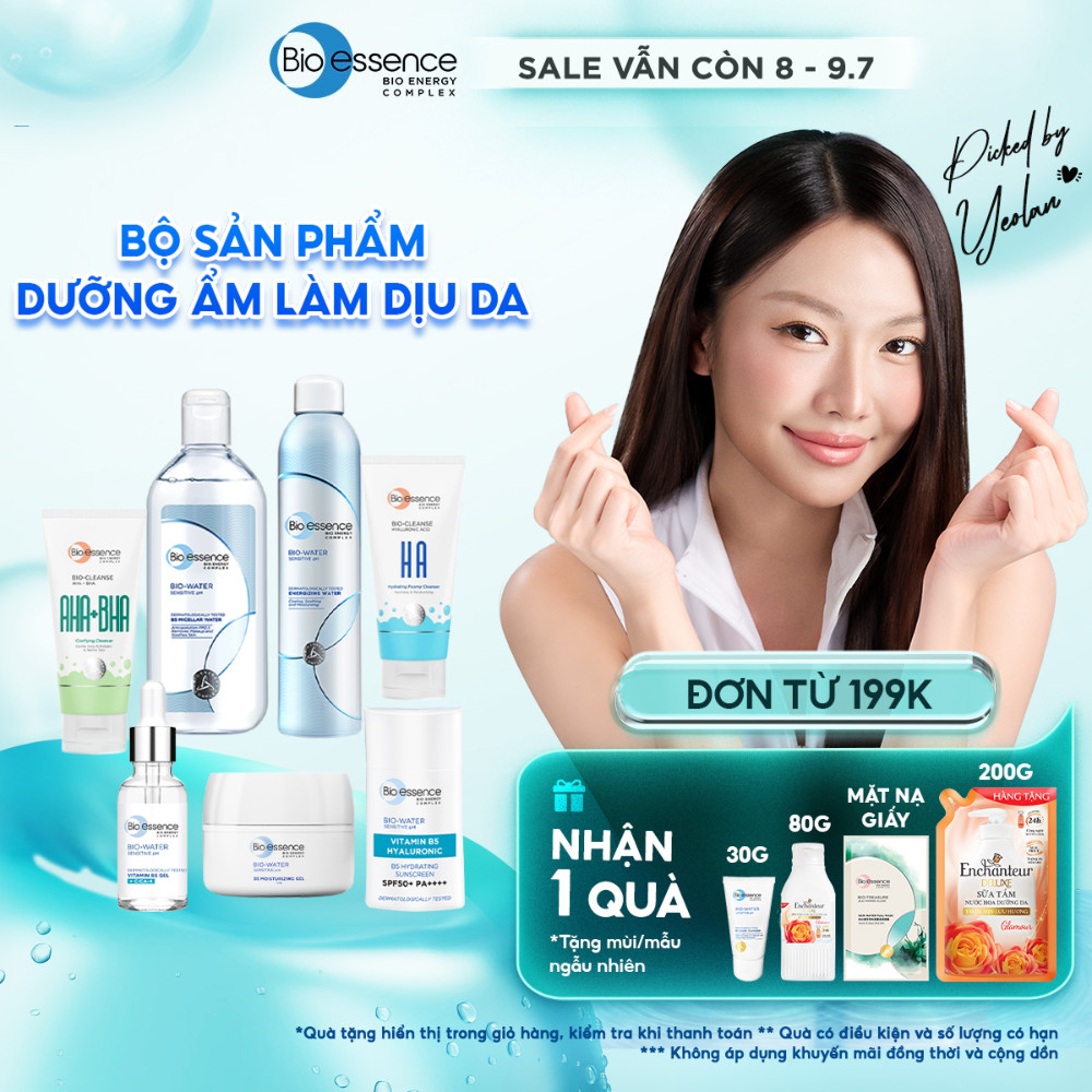 Bộ Bio-essence Water: Xịt Khoáng 300ml, Tinh Chất Serum 30ml, Kem Dưỡng, Tẩy Trang, Kem Chống Nắng –Dưỡng Ẩm Làm Dịu Da
