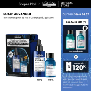 Combo Tinh chất tăng mật độ tóc Serioxyl Advanced 90ml & Dầu gội giảm bết dầu da đầu Scalp Advanced 100ml