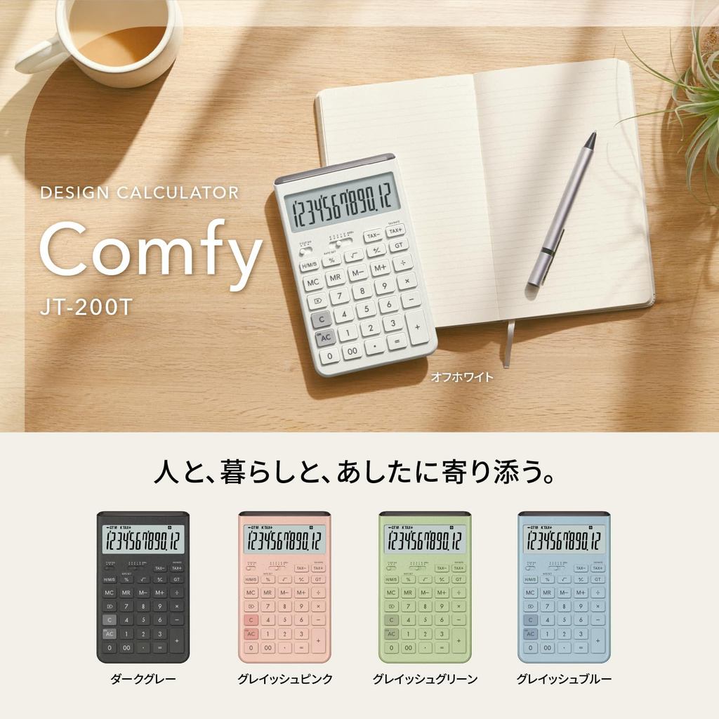Casio Comfy JT-200T May Tinh Ban/12 So Hien Thi/Nang Luong Mat Troi/Chan De Gap/5 Mau Pastel