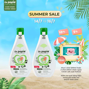 Combo 2 Nước Tắm Gội 2 IN 1 Chiết Xuất Trà Shan Tuyết Giảm Mẩn Đỏ Rôm Sảy Dr.Papie dành cho bé sơ sinh