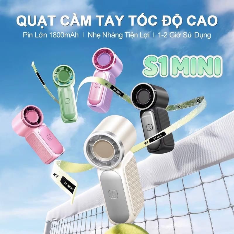 Quạt cầm tay S1 Mini tốc độ cao , 100 mức gió, pin 1800mAh làm mát nhanh, Màn Hình led.