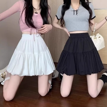 Hàng Mới Về Lớn Xoay Váy Trắng Váy Ngắn Hoa Bud Váy Ngắn Váy Nữ Váy Mùa Hè Eo Cao Chữ a Váy Phồng Váy Ngắn Nhỏ Váy Bánh Thanh Lịch