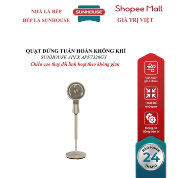 QUẠT ĐỨNG TUẦN HOÀN KHÔNG KHÍ SUNHOUSE APEX APF7320GY, Điều khiển cảm ứng, điều khiển từ xa, chiều cao linh hoạt