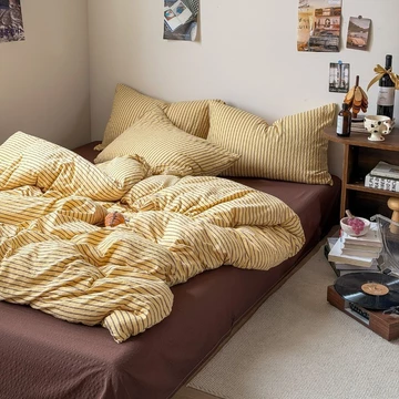 Bộ chăn ga gối bằng vải Polyester sọc cổ điển Đơn / Queen / King Size Flat / Được trang bị Bộ chăn ga gối 4 trong 1 Không có chăn ga gối