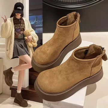 Giày Bốt Martin Nữ, Mùa Thu Đông Phong Cách Mới Da Lộn Đế Dày Cao Cấp Phong Cách Anh Quốc Giày Bốt Tuyết Thời Trang Phù Hợp Với Nữ, Giày Bốt Nữ, Giày Bốt Nữ