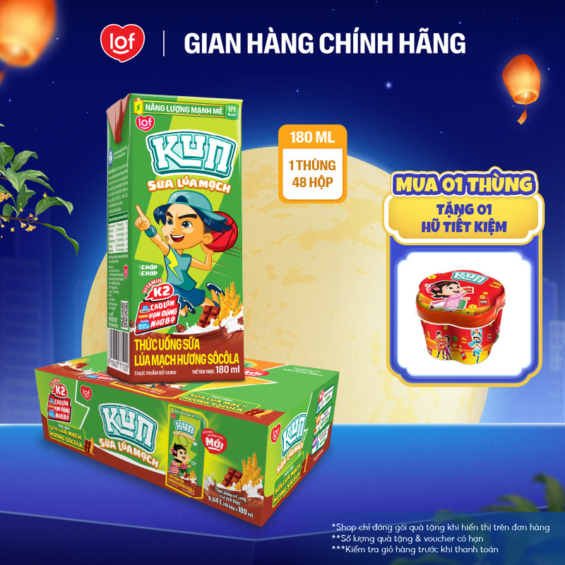Sữa lúa mạch KUN vị socola thùng 48 hộp x 180ml