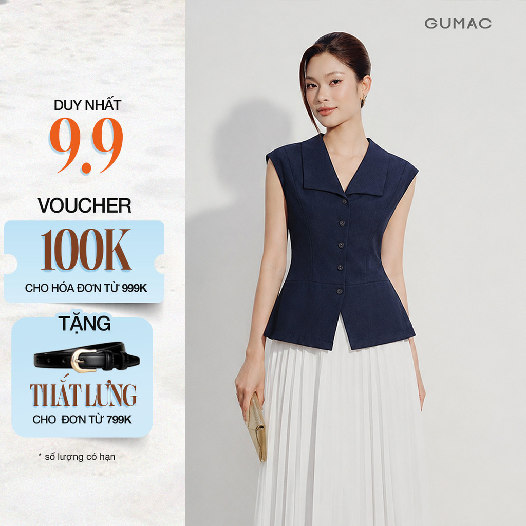 Áo Gile Nữ GUMAC Cổ Bẻ Dáng Tôn Eo Phối Xẻ V Form Ôm Nút Bọc Dẹp Nữ Tính Thanh Lịch LAG07018