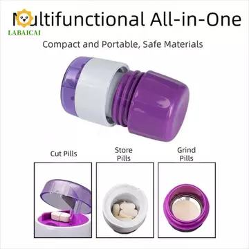Máy nghiền thuốc 3 trong 1 LAABAICAI, Máy cắt thuốc đa chức năng cầm tay chống bụi, Bộ chia bền Hộp đựng thuốc cắt chính xác bằng thép không gỉ cho các loại thuốc nhỏ và nhỏ