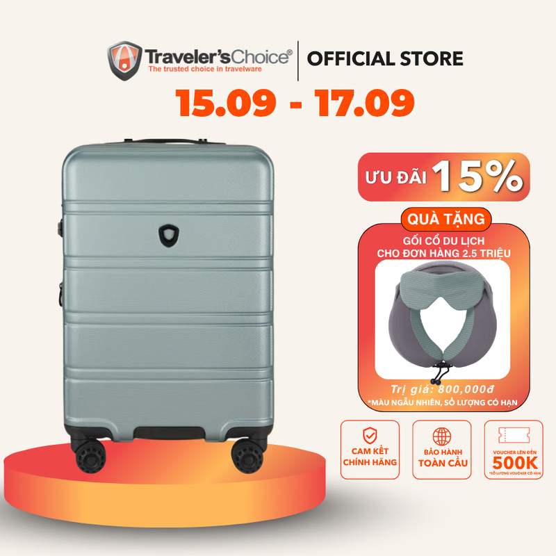 [15.9 - 17.9 | Quà gối cổ] Vali kéo Navalero - Vali Traveler's Choice bảo hành chính hãng quốc tế
