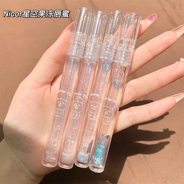 NICOR Teacup Gấu Gương Nước Bóng Toot Son Bóng Trong Suốt Màu Xanh Nhấp Nháy Son Môi Dưỡng Ẩm Son Dầu Son Bóng