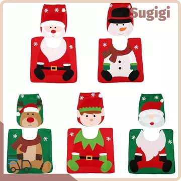 SUGIGMY Vỏ bọc ghế vệ sinh Giáng sinh, Bộ hai mảnh Thảm tắm Giáng sinh thiết kế ông già Noel, Họa tiết người tuyết Nai sừng tấm Mềm thấm hút sáng tạo Thảm phòng tắm trang trí năm