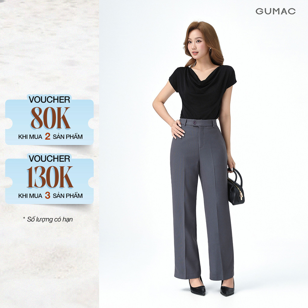 [NHẬP OUTLETLP20 GIẢM 20%] Quần Ống Suông Nữ 99cm GUMAC Quần Tây Công Sở Lưng Cao Cài Quai Dê Chất Tuyết Mưa LQE1241
