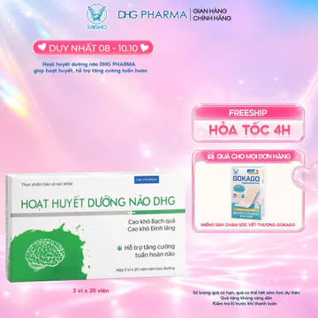 Hoạt huyết dưỡng não DHG PHARMA giúp hoạt huyết, hỗ trợ tăng cường tuần hoàn hộp 3 Vỉ x 20 Viên