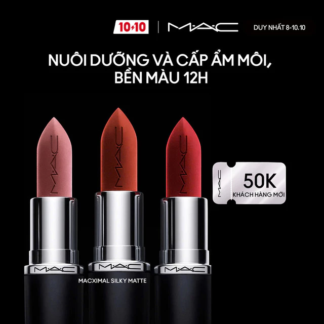 Son thỏi nhung lì MAC MACximal Silky Matte Lipstick | Son thỏi bán chạy, hiệu ứng mịn lì, bền màu suốt 12H
