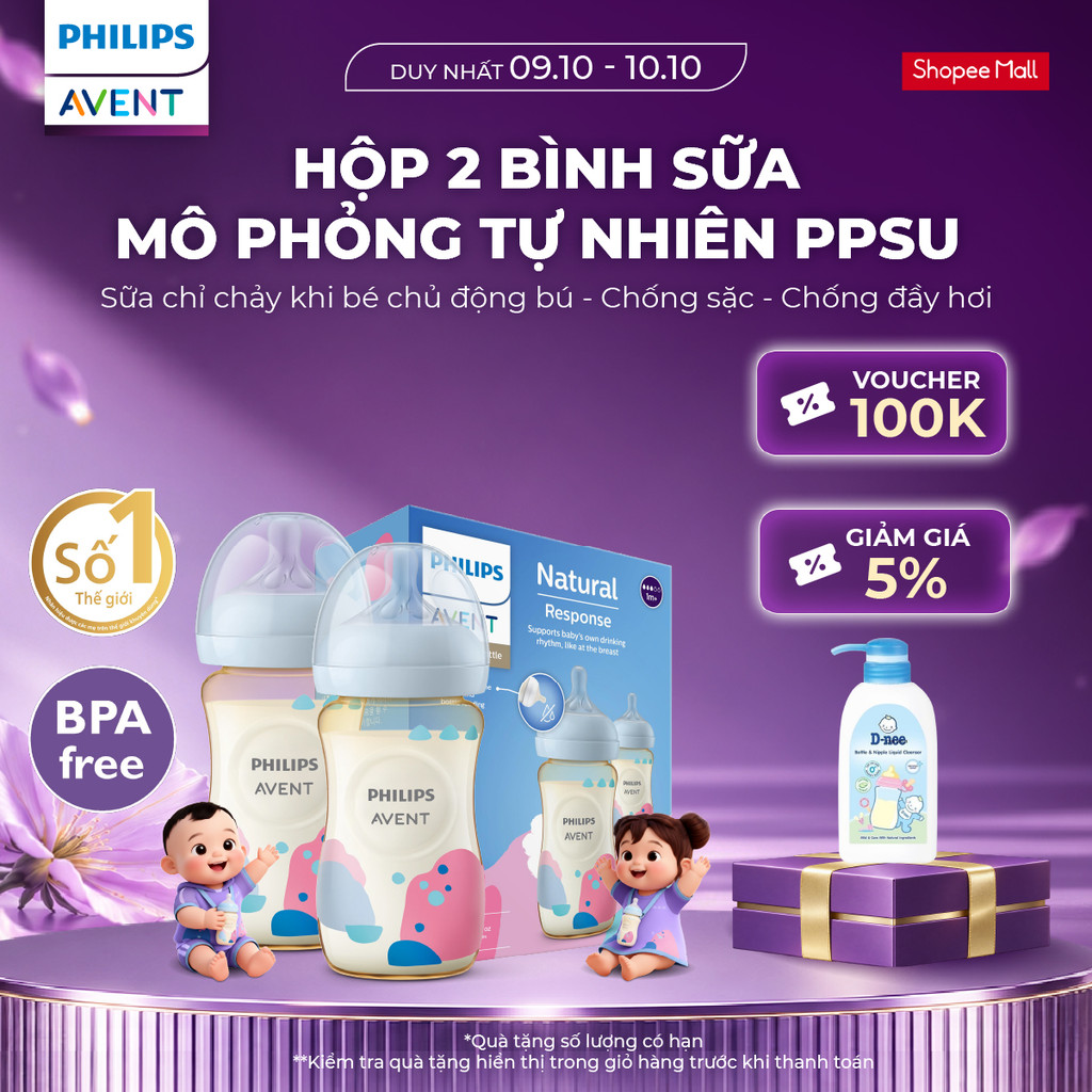 Hộp 2 Bình Sữa Mô Phỏng Tự Nhiên Mới PPSU Philips Avent Natural Response 125ml/ 260ml