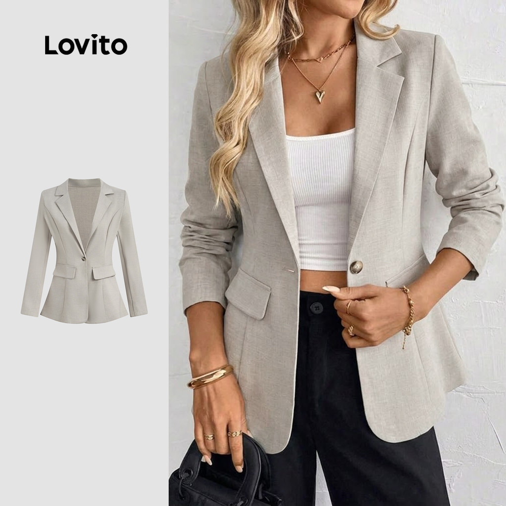 Áo blazer nữ Lovito xám xuân hè nút trước thanh lịch LK6LD261