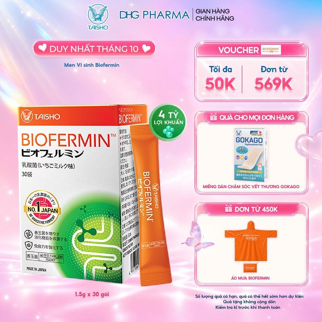 (DEAL ĐỘC QUYỀN) Men Vi sinh Biofermin cân bằng hệ vi sinh, giúp giảm triệu chứng rối loạn tiêu hoá - Hộp 30 gói x 1,5g