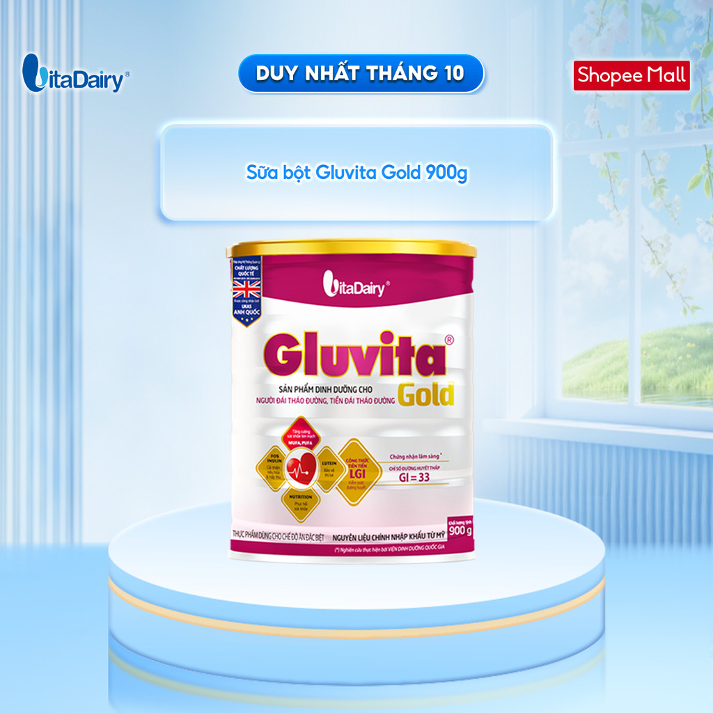 Sữa bột Gluvita Gold dành cho người tiểu đường - Giúp kiểm soát đường huyết - Lon 900g