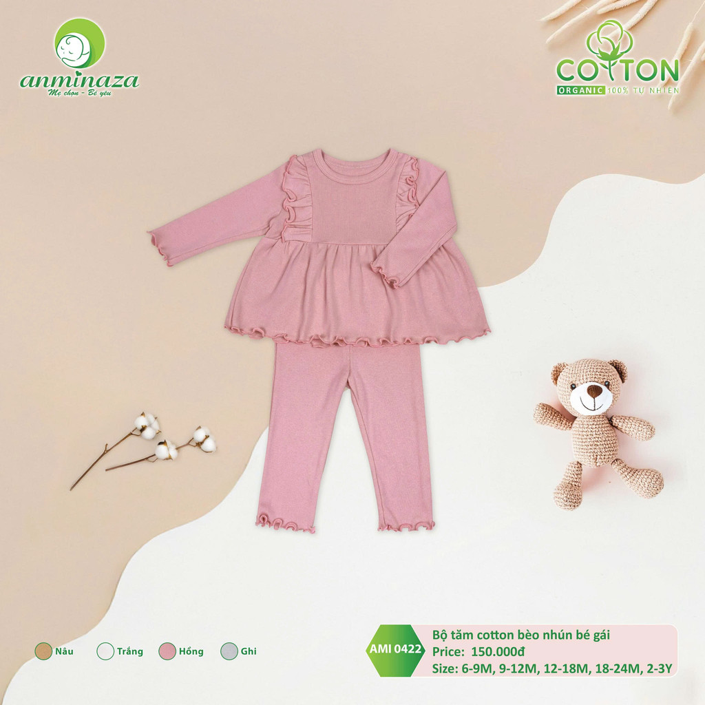 Bộ Tăm Dài Tay Bé Gái Anminaza Béo Nhún Xinh Điệu Đà Vải Co Dãn Thấm Hút - Hàng Chính Hãng AMI0422