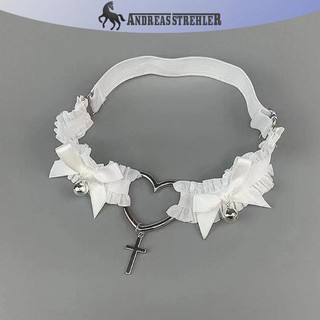 Onetimingfine Gothic Ren Garter Thắt Lưng Trái Tim Nơ Chữ Thập Gothic Chân Garters Đen Trắng Đàn Hồi Choker Nữ Chân Vòng Dây Đeo Dụng Cụ Cosplay VN