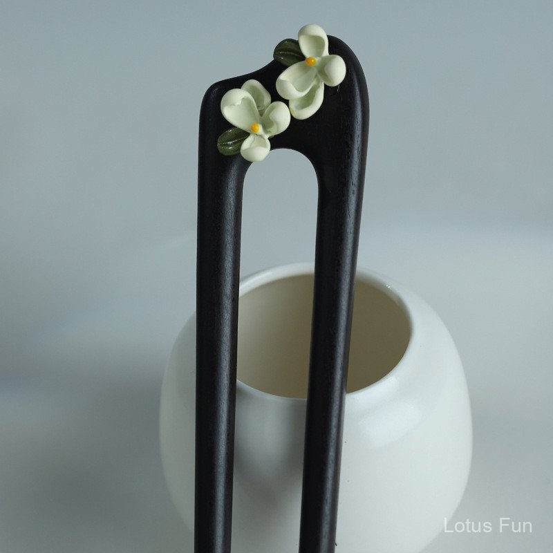 Kẹp tóc đôi Gardenia - Gỗ đàn hương hình chữ U, Style handmade và phong cách Trung Quốc hiện đại, phụ kiện tóc cổ điển