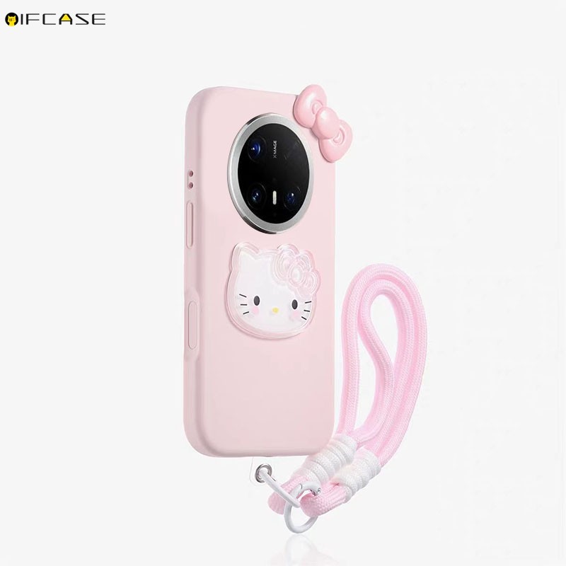 Dành Cho Samsung Galaxy A16 A06 A07 A17 A56 A36 A26 A35 A55 A34 5G 4G Vỏ Điện Thoại Stereo Có Dây Buộc Dễ Thương Hello Kitty Mèo Nơ Nơ Nơ Hoạt Hình Vỏ Mềm