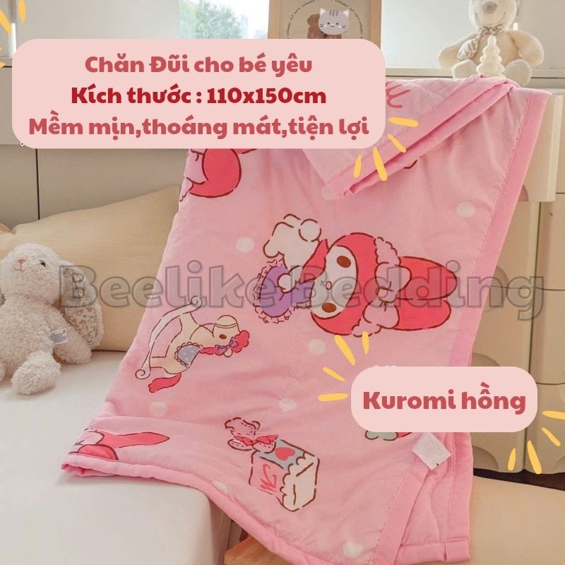 Chăn Đũi Cotton Cho Bé Đi Học Hình Dễ Thương Mềm Mịn Thoáng Khí Mùa Hè Thu Kèm Túi Zip 110x150cm