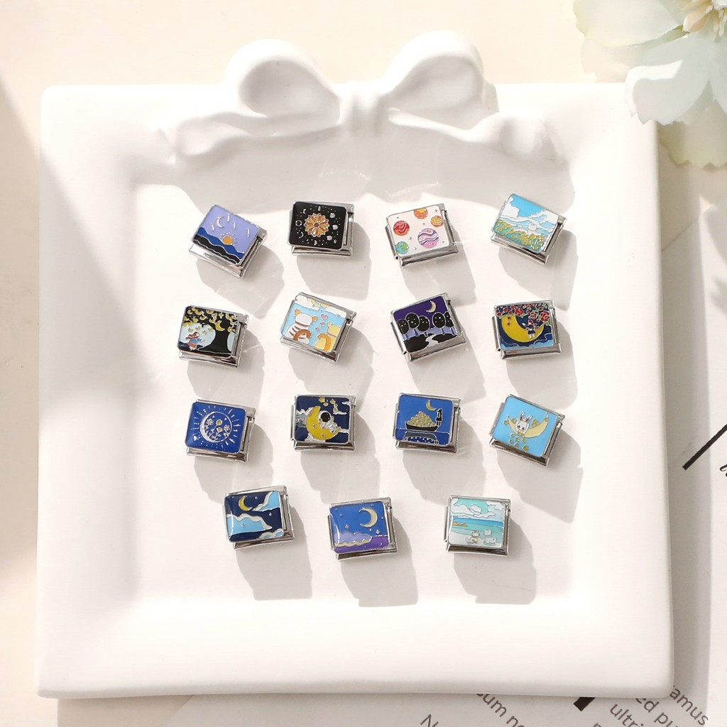 Vòng tay có thể gập lại Mặt trăng Phần tử Retro Mô-đun DIY Trang sức quyến rũ Ý