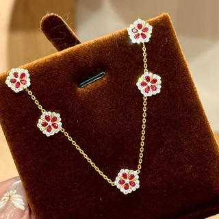 Tai nghe phong cách châu Âu - Mỹ, kim cương đỏ corundum hình mẫu đơn