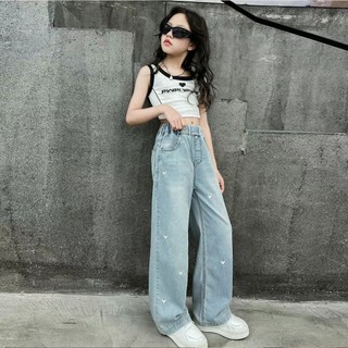 QuầN Jeans ốNg RộNg MớI Cho Bé GáI In HìNh TráI Tim ThờI Trang Là LựA QuầN ốNg RộNg Cho Bé GáI