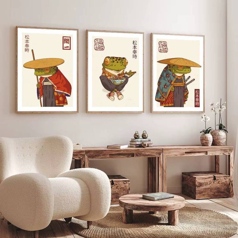 Nhật Bản Samurai Ếch Triển Lãm Động Vật Vintage Poster Không Khung Tranh Canvas Trang Trí Phòng Khách Trang Trí Nhà