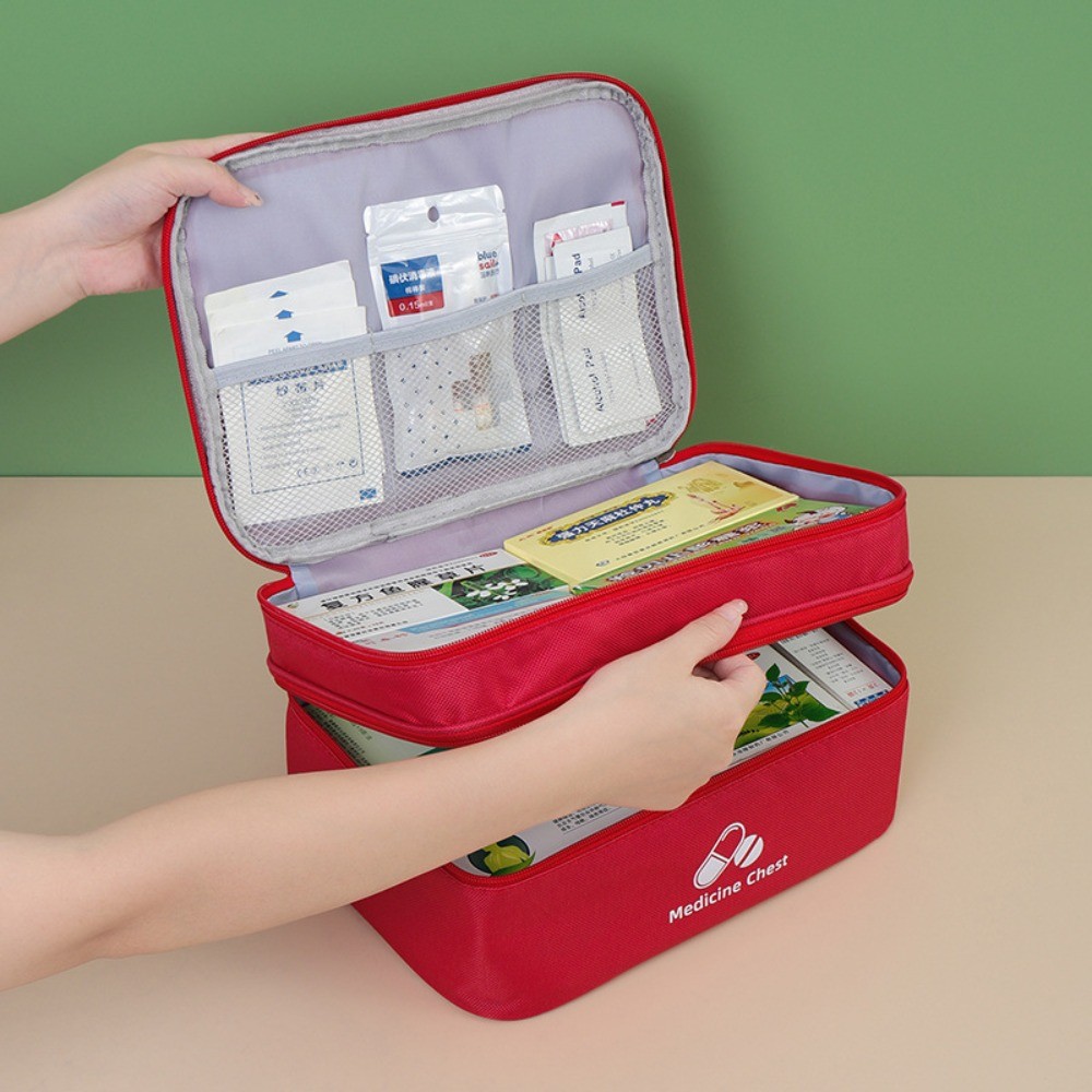 HOBBYIN Túi đựng thuốc HOBBYIN, Túi sơ cứu màu trơn có dây kéo, Túi đựng sức khỏe trường học hai lớp dung tích lớn di động tại nhà
