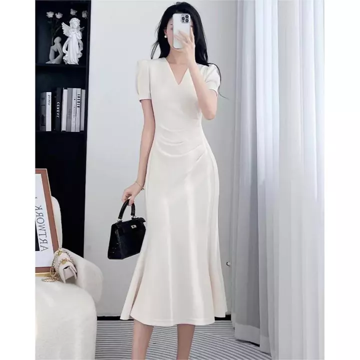 Đầm đỏ dài công sở trẻ trung nữ đầm dạo phố công sở thanh lịch váy liền basic suông công sở phong cách thanh lịch