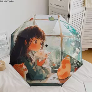 Tranh Sơn Dầu Phong Cách Tự Động Gấp Ô Nắng Ô Ngoại Vi Chống Nắng Tia UV Sinh Viên Anime Ô Hai Chiều