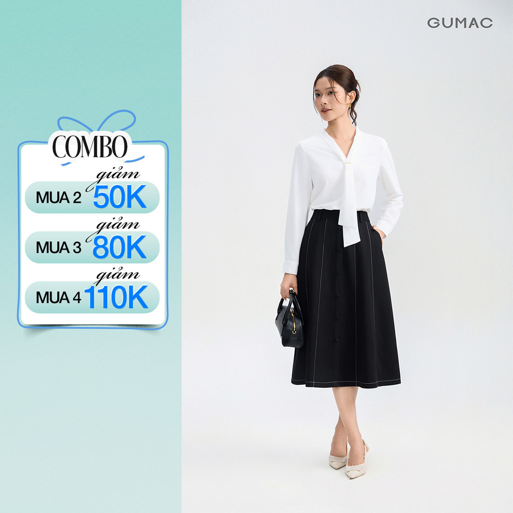 Chân Váy Nữ GUMAC Phom A Xòe Nhẹ Túi Xéo Thanh Lịch VG05054