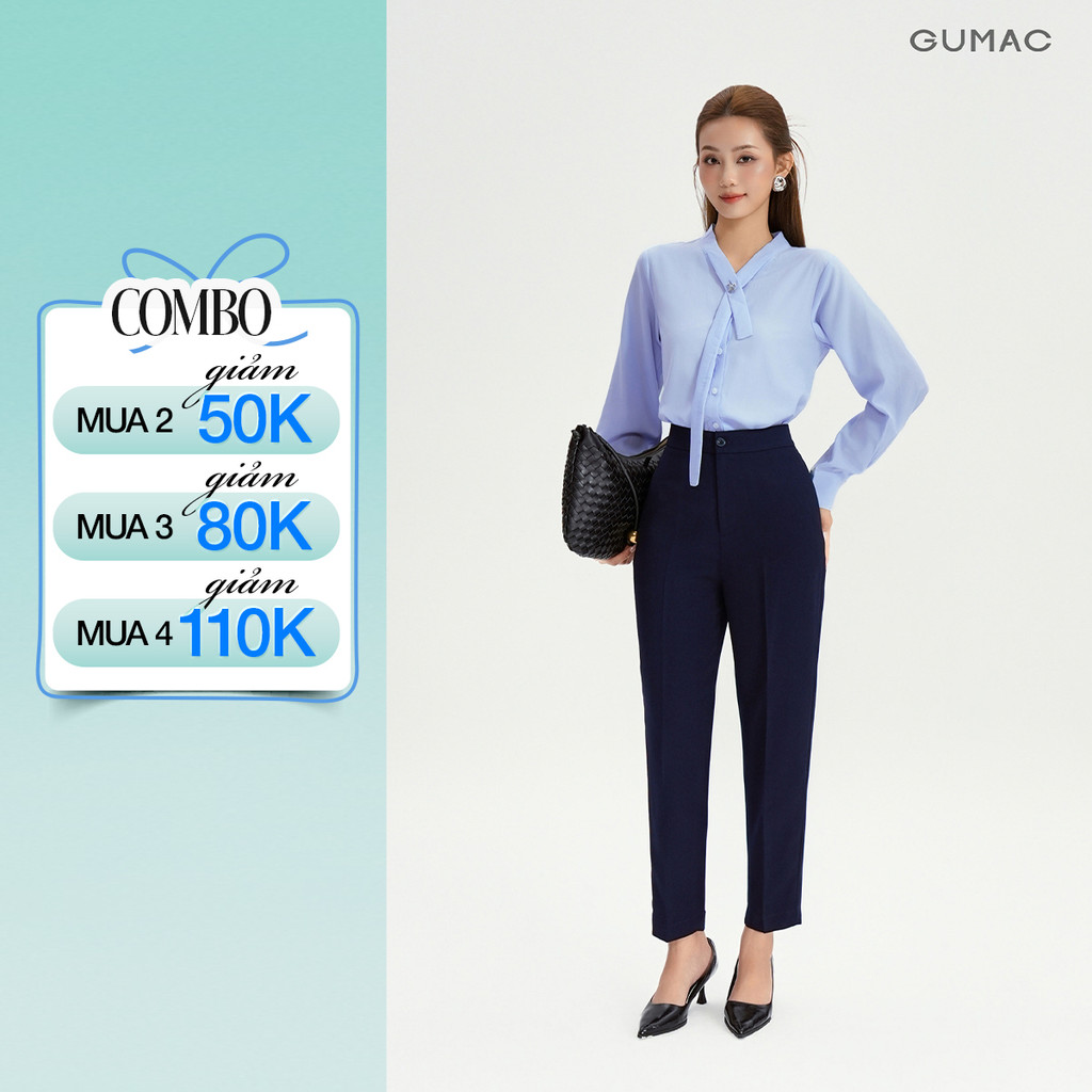 Quần Baggy Nữ 91cm GUMAC Quần Tây Ống Đứng Lưng Cao Công Sở Chất Tuyết Mưa Cao Cấp Cạp Cao LQF0110