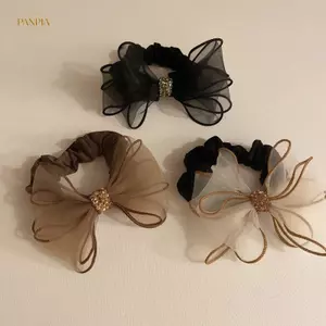 PNPIA- Phong Cách Hàn Quốc Lưới Kim Cương Giả Nơ Dây Buộc Tóc Co Giãn Scrunchies Đuôi Ngựa Giá Đỡ Dây Buộc Tóc Cho Nữ Thời Trang Đơn Giản Phụ Kiện Tóc