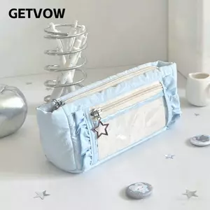 GETVOW Bút Chì, Huy Hiệu Hiển Thị Túi Đựng Bút Cửa Sổ Trong Suốt, Thiết Kế Đặc Biệt Lưu Trữ Dung Tích Lớn Đa Năng Văn Phòng Phẩm Túi Bảo Quản Đồ Dùng Học Tập Văn Phòng